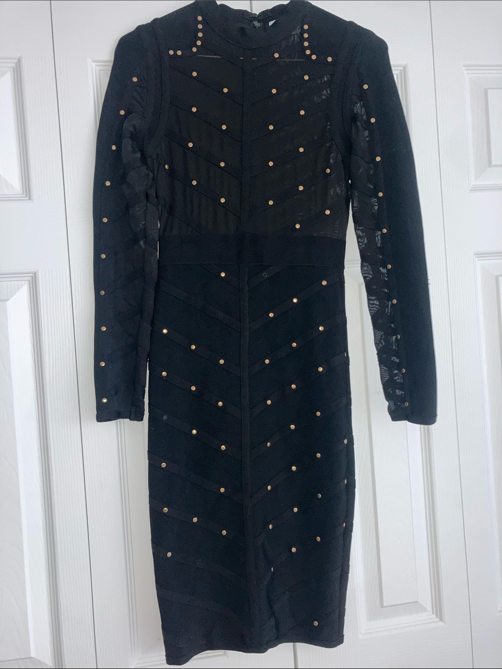 Black Long-Sleeve Studded Bodycon Dress